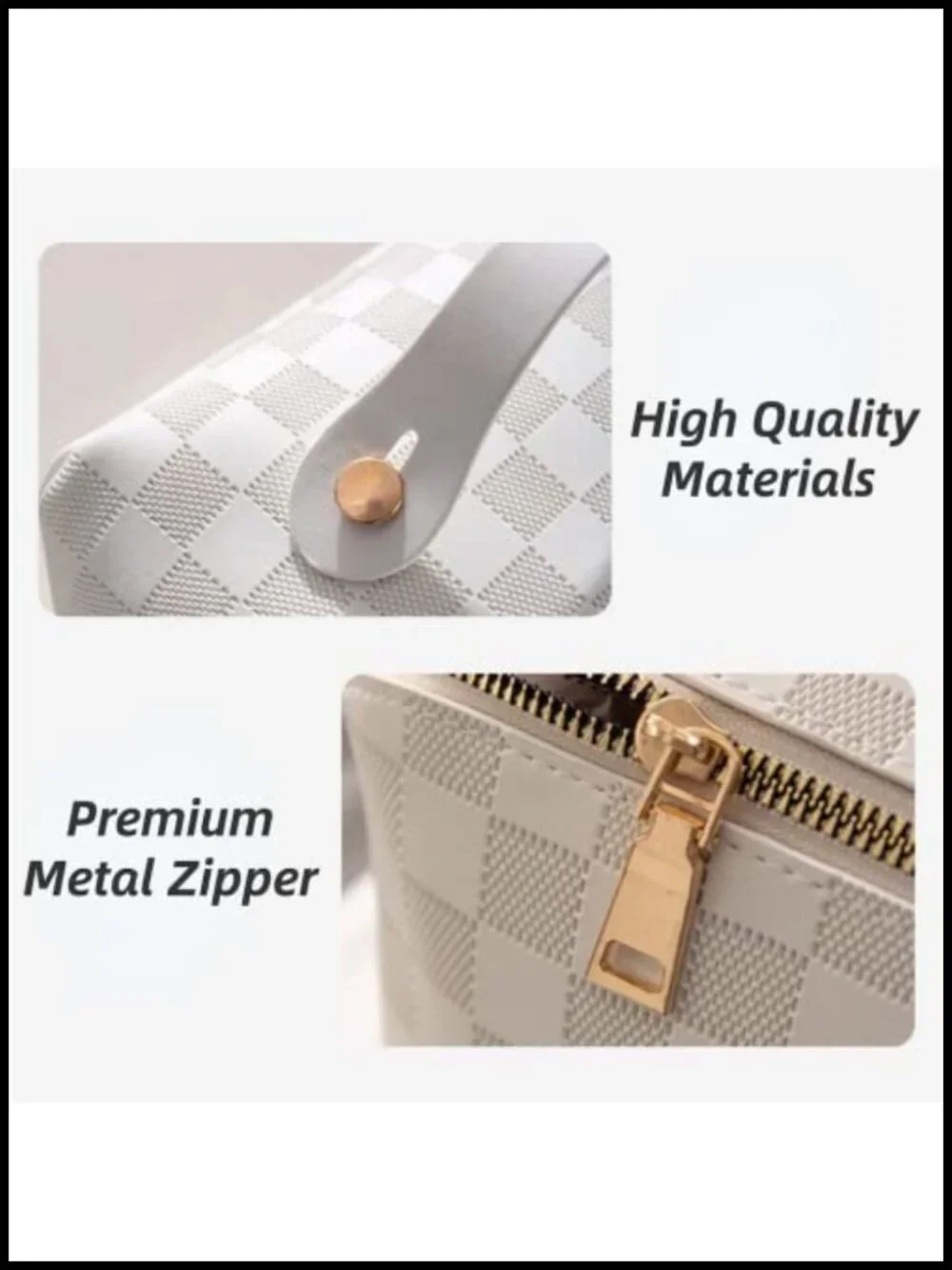 Large Capacity Checkered Makeup Bag Travel Cosmetic Organizer Waterproof PU